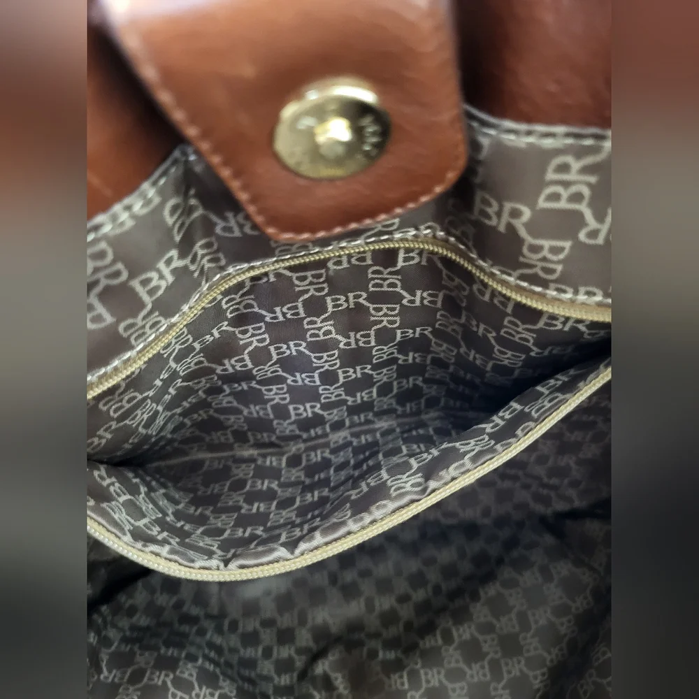 Banana Republic Brown Gold Leather Purse‎ Satchel Pockets Lined Magnetic RN59023 - Picture 7 of 12